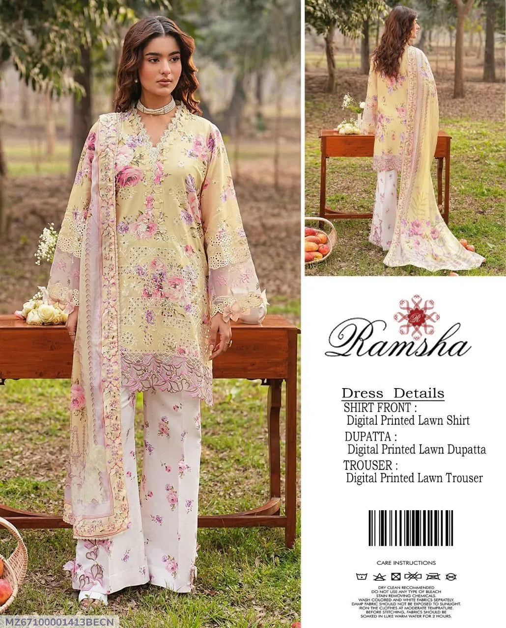 3 Pcs Women's Unstitched Digital Print Suit