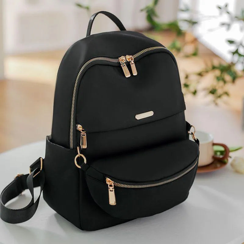 Black Nylon Backpack Set 16" with Chest Bag for Women