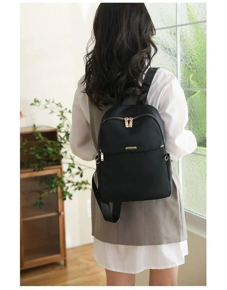 Black Nylon Backpack Set 16" with Chest Bag for Women