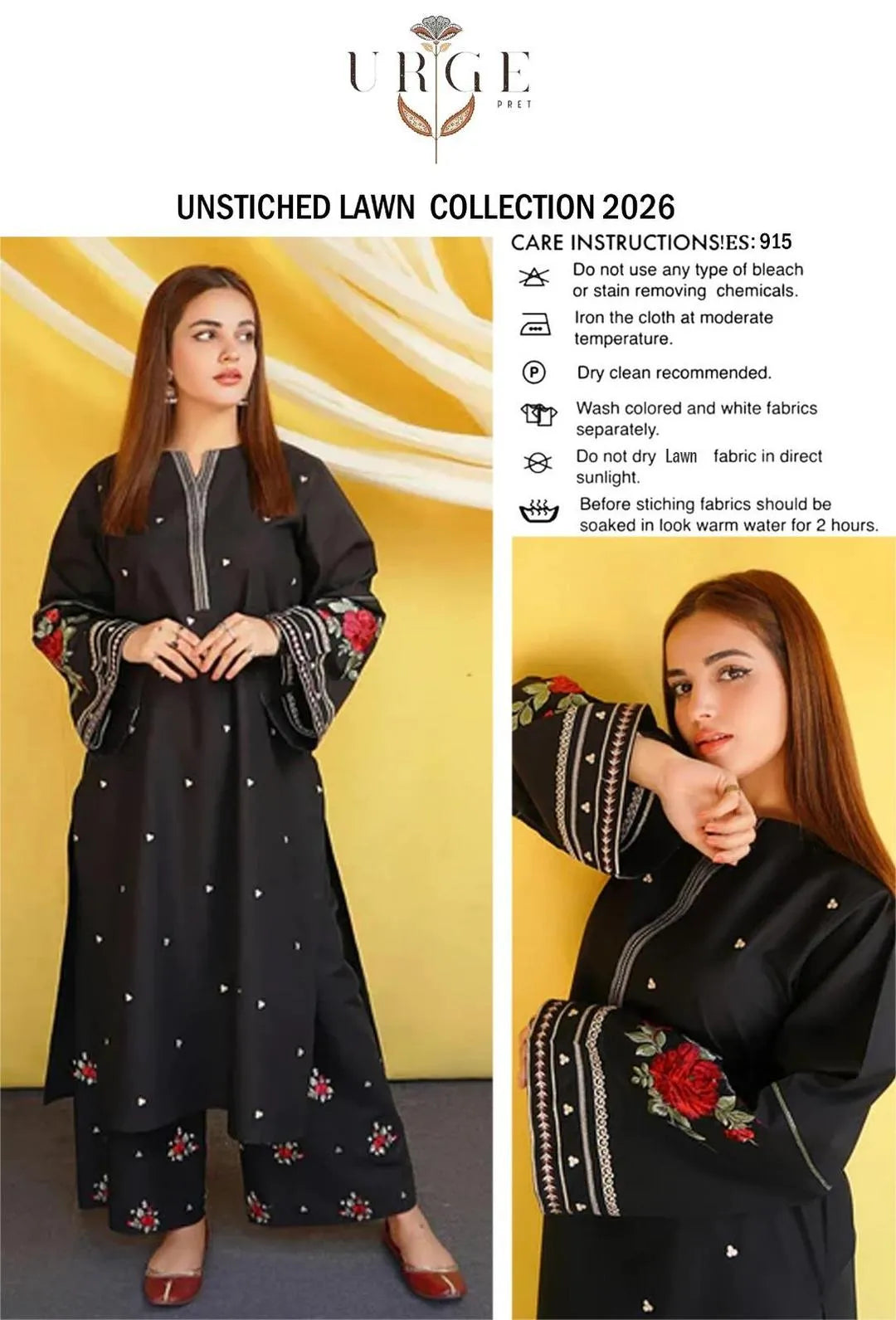2 Pcs Unstitched Lawn Suit Black Embroidered 2026 Summer Collection