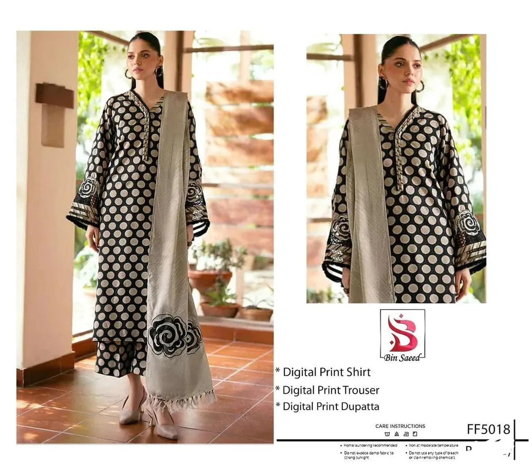 Black Digital Print Lawn 3Pcs Set