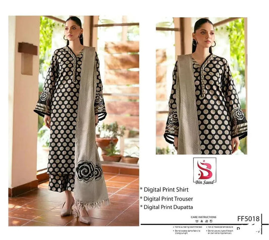 Black Digital Print Lawn 3Pcs Set