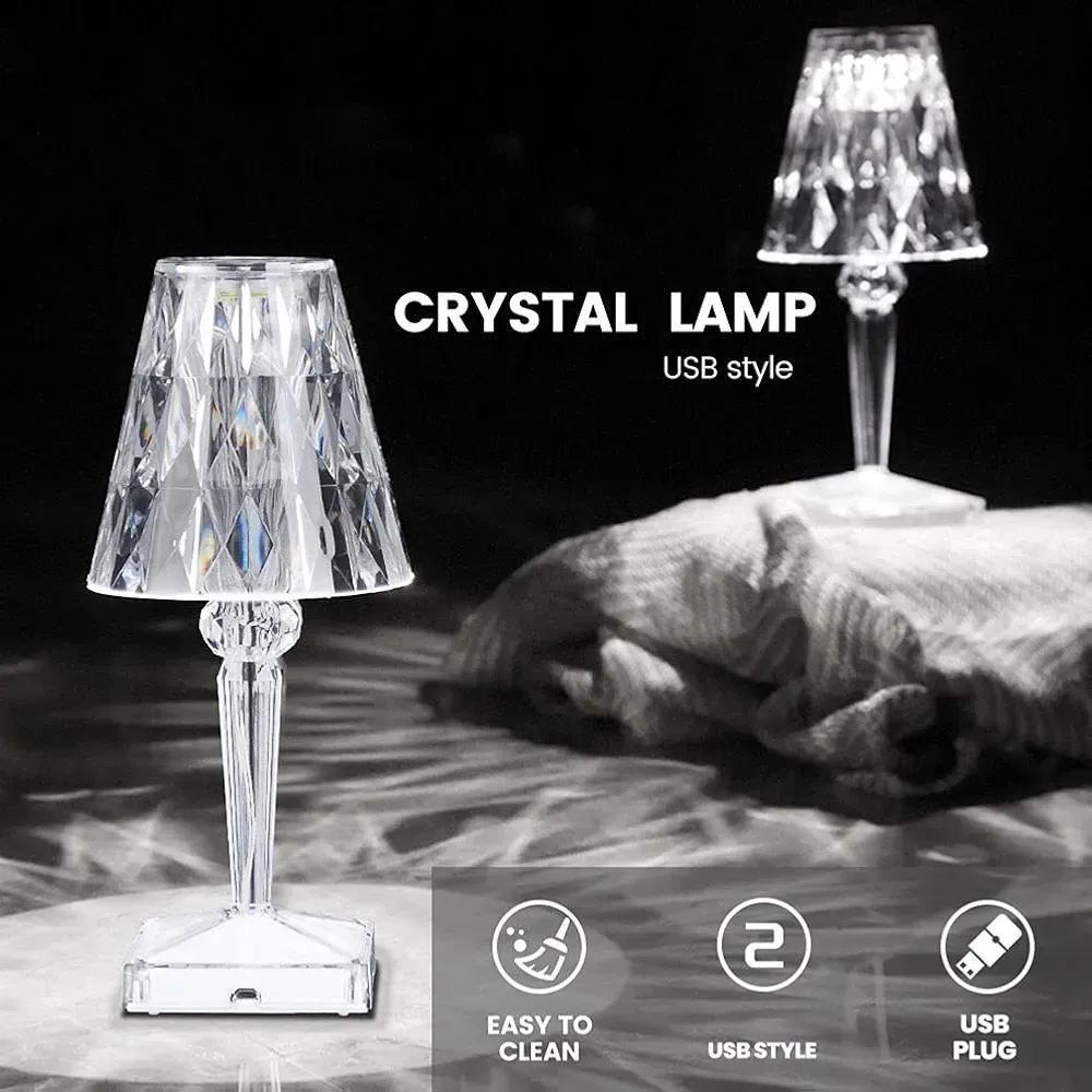 Rechargeable Crystal Table Lamp with Multicolor Lighting