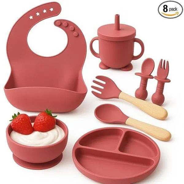 Silicone Baby Feeding Set 10pcs with 3 Compartment Plate & Cup