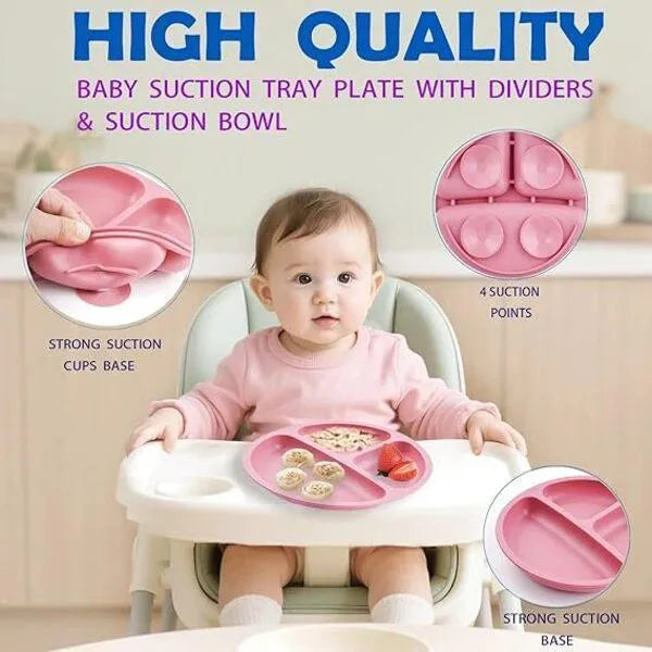 Silicone Baby Feeding Set 10pcs with 3 Compartment Plate & Cup