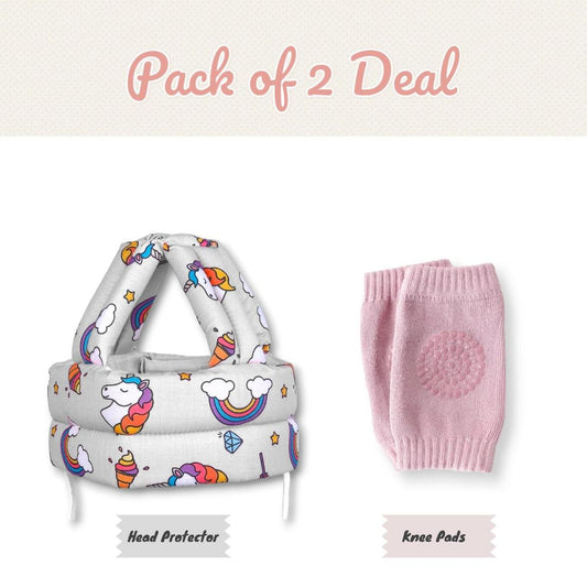 Baby Head & Knee Protector Unicorn Rainbow Print