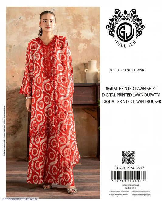 3 Pcs Women's Lawn Unstitched Digital Print Suit