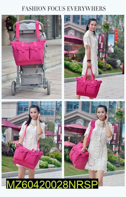 Pink Nylon Baby Bag with Shoulder Strap