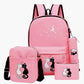 Black Cat Print 4-Piece Backpack Set for Girls