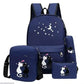 Black Cat Print 4-Piece Backpack Set for Girls