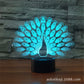 Peacock LED Night Lamp Blue Rechargeable Remote Control