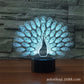 Peacock LED Night Lamp Blue Rechargeable Remote Control