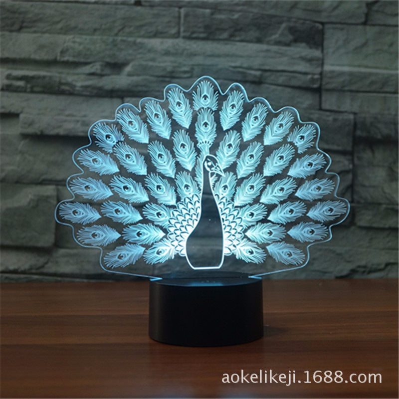 Peacock LED Night Lamp Blue Rechargeable Remote Control