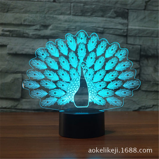 Peacock LED Night Lamp Blue Rechargeable Remote Control
