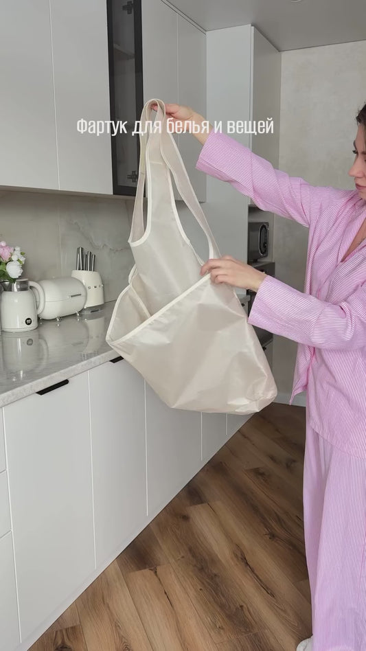 Laundry Bag Apron With Pocket Durable Fabric Storage Organizer